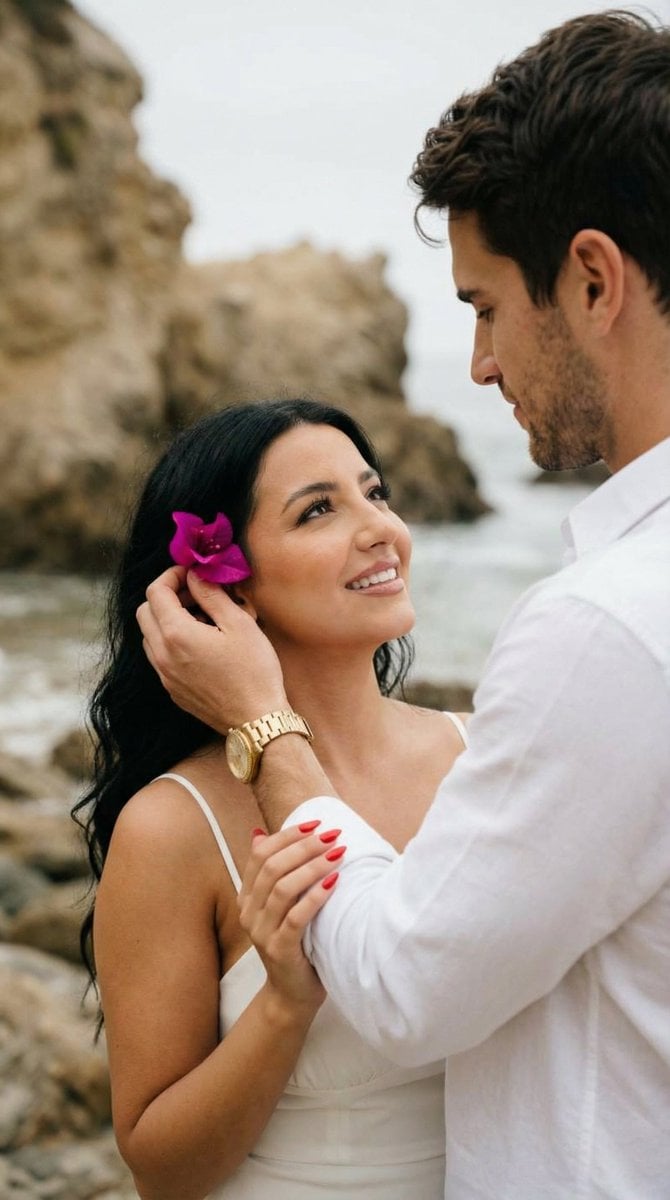 Romantic Beach Couple Closeup with Identity Preservation