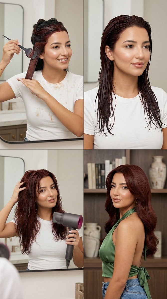 Step Deep Auburn Hair Dye Transformation Grid Prompt for Nano Banana 2