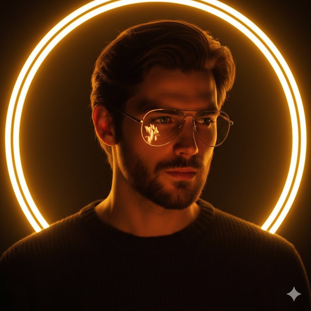 Cinematic portrait of a handsome young man with short styled hair