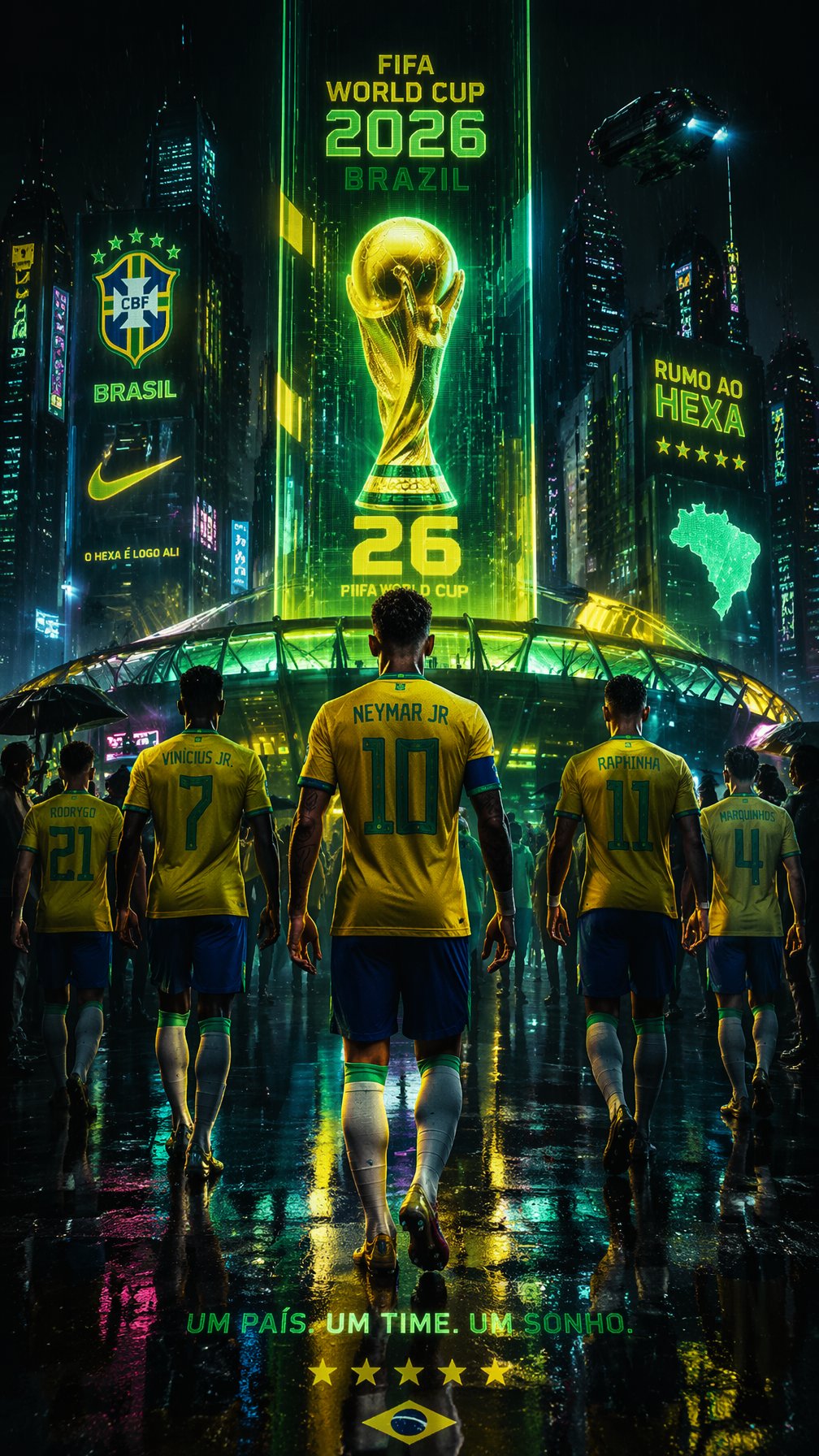 Cyberpunk Neon Brazil World Cup Poster