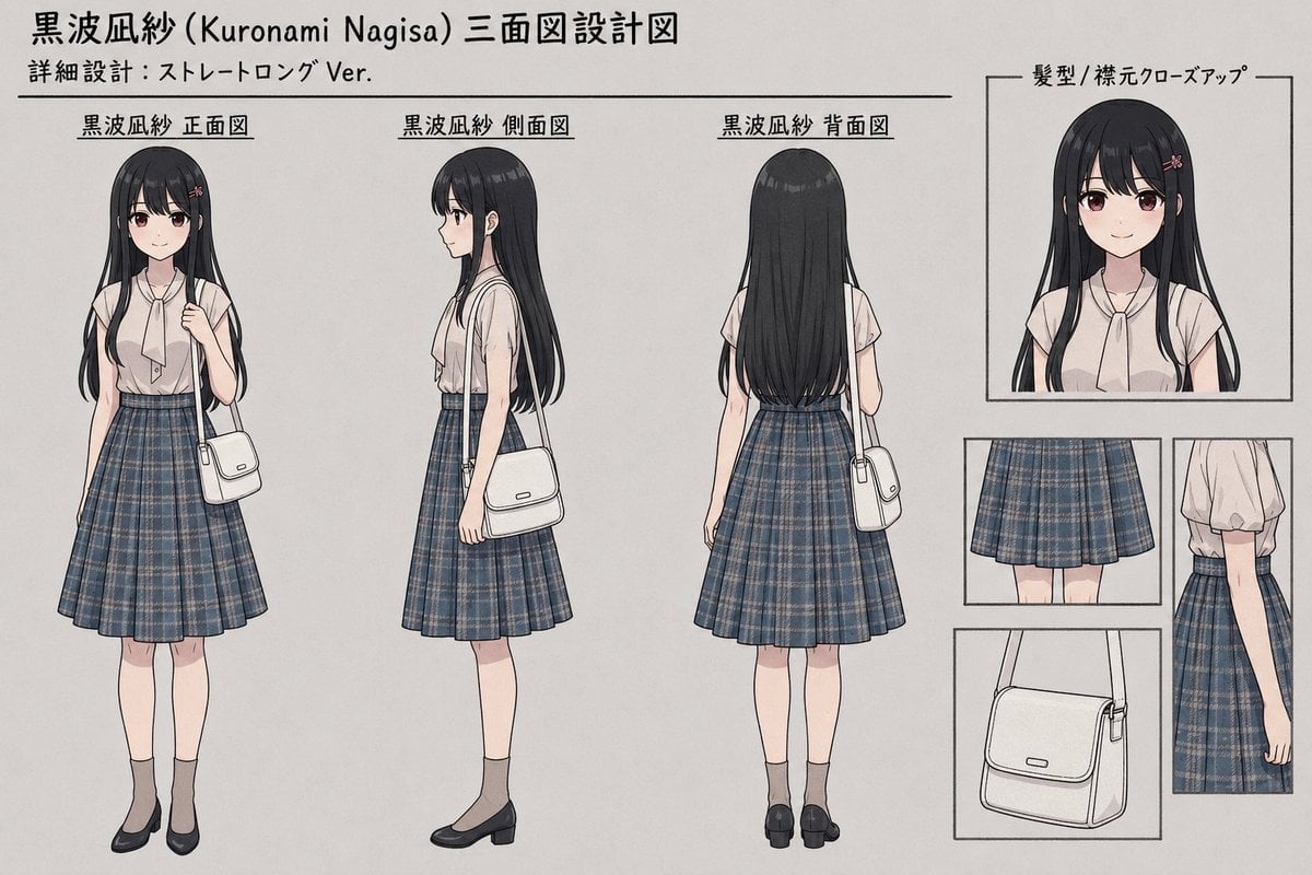 Anime Three-View Character Sheet
