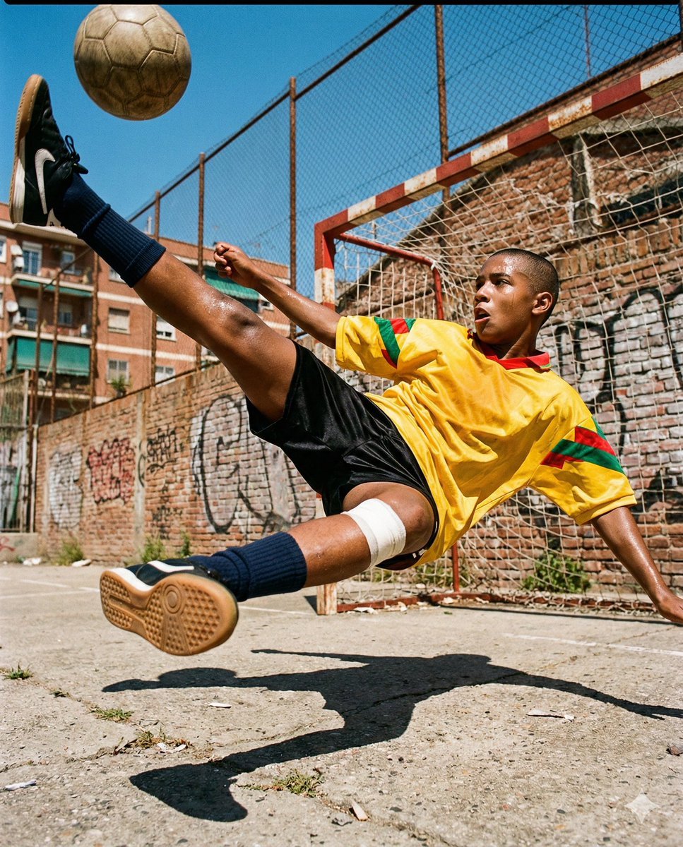 Hyper-Realistic Urban Soccer Bicycle Kick Action Shot
