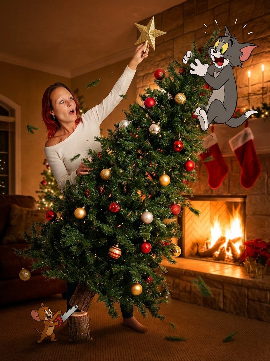 Christmas Tree Disaster Action Freeze (Tom and Jerry Style)
