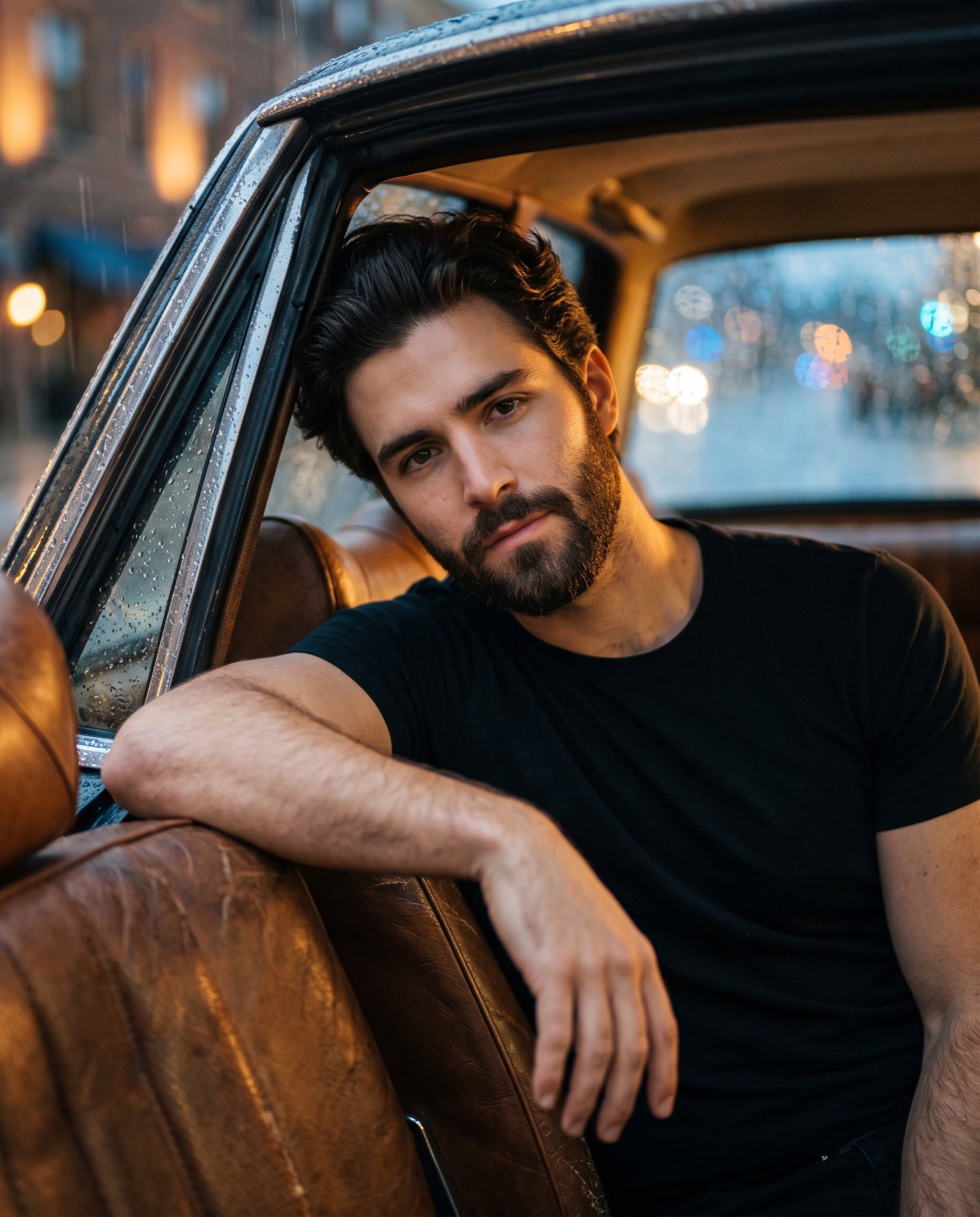 Cinematic Ultra-Realistic Portrait in a Vintage Car
