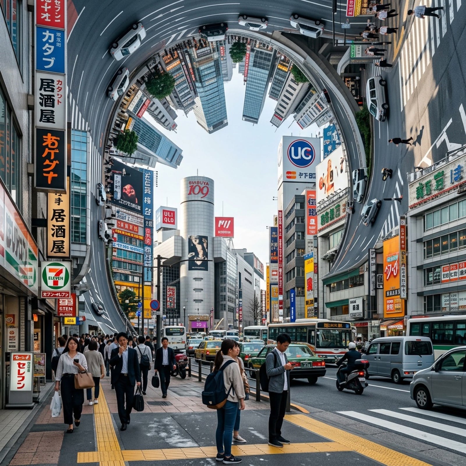 Inception-Style City Street Bending Upward