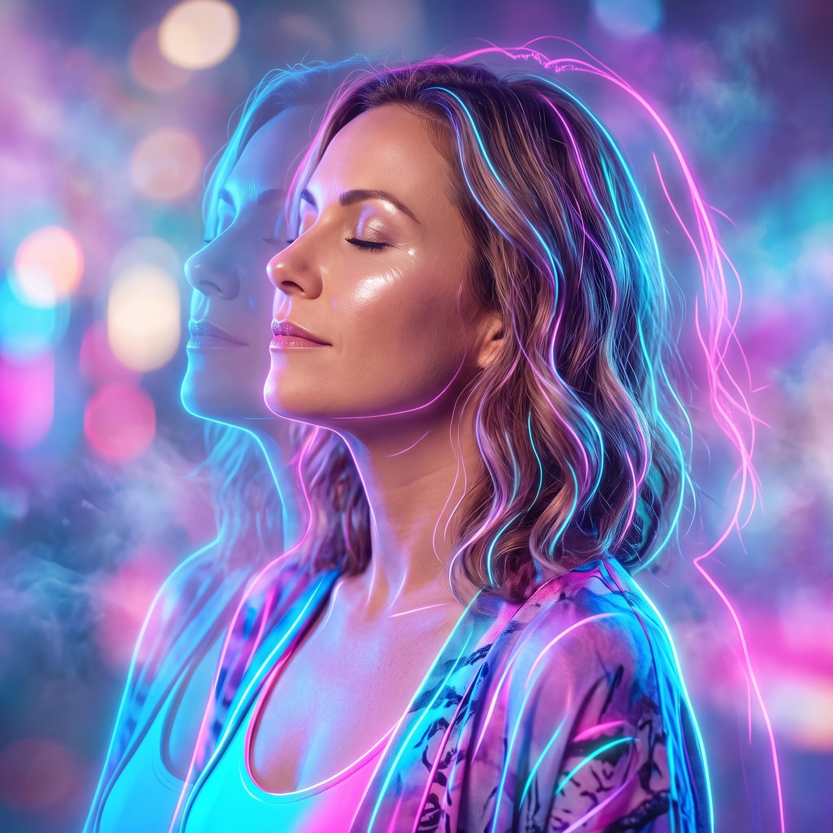 Triple Exposure Neon Portrait Prompt