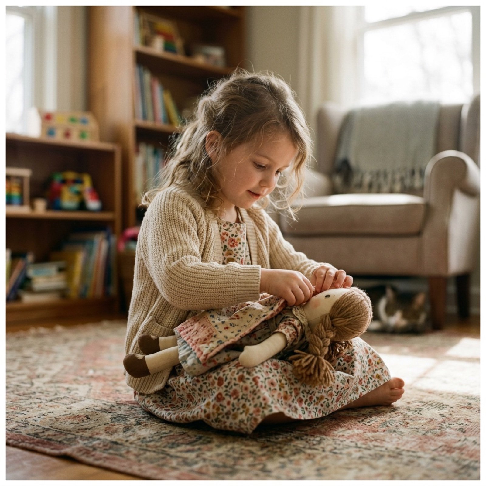 Cinematic Video Prompt for Girl Playing with Doll