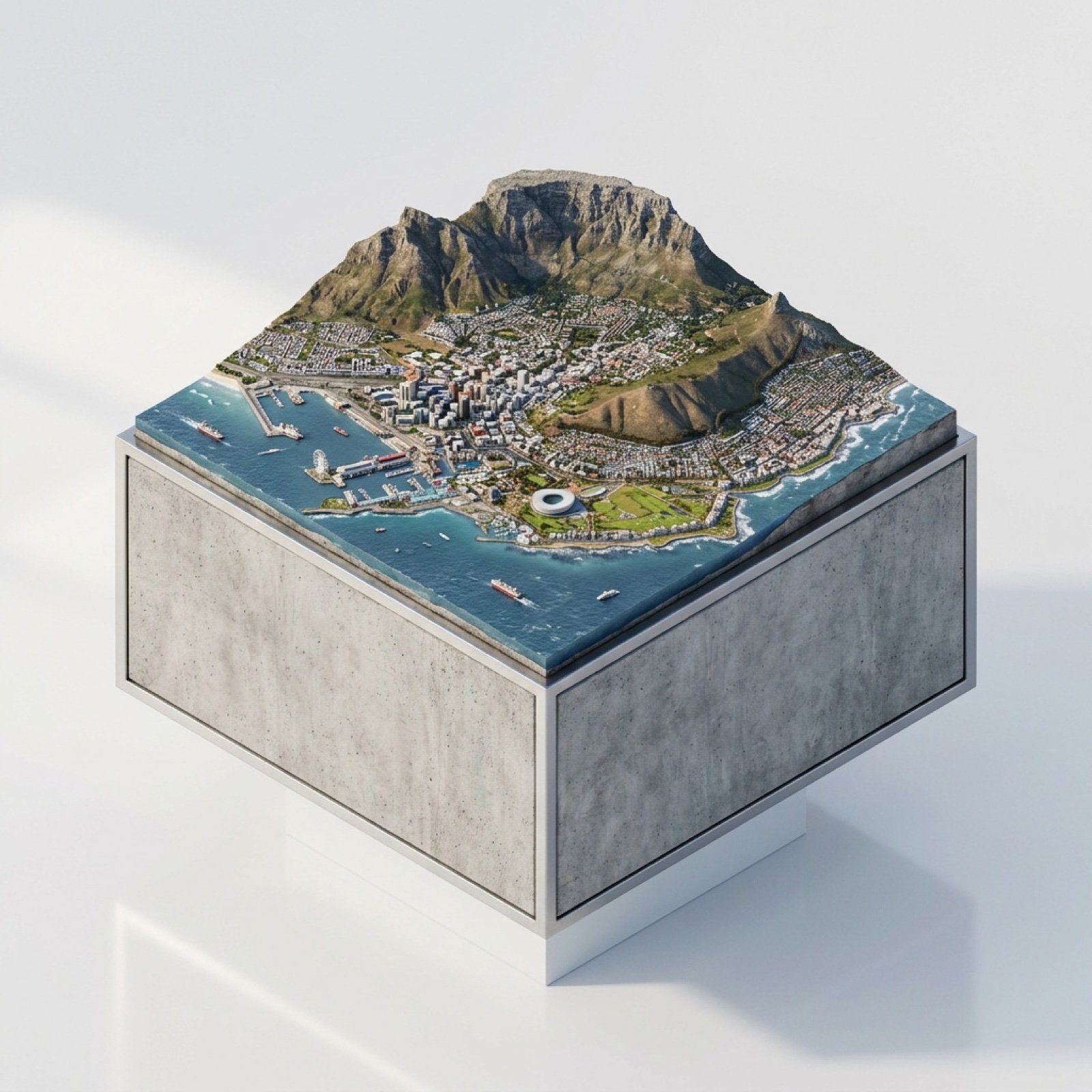 3D Miniature Cape Town Diorama on Floating Cube