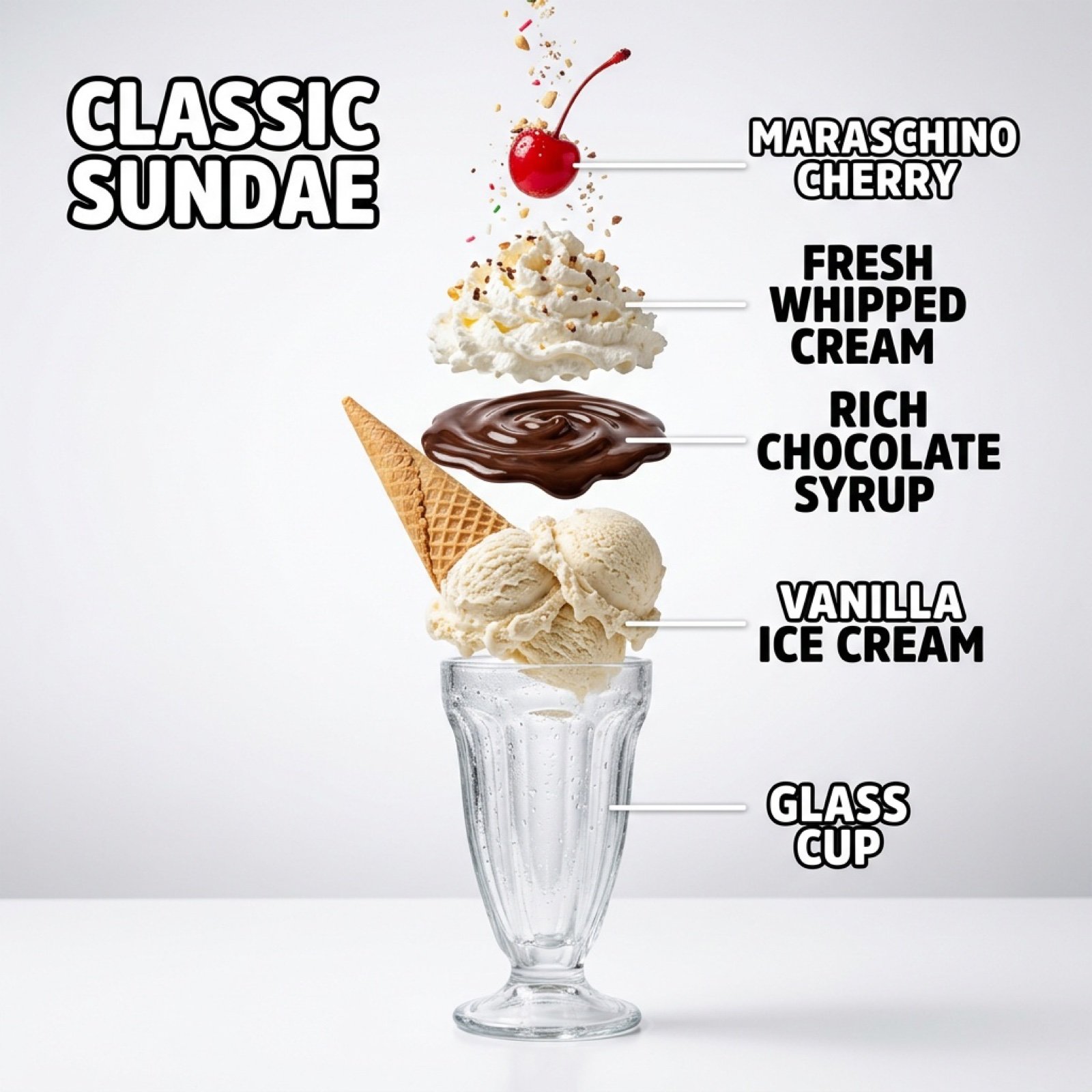 Exploded Vertical Layers Ice Cream Sundae Ad Prompt
