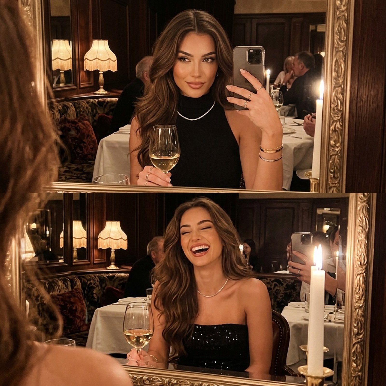 Ultra-Photorealistic Mirror Selfie in an Upscale Vintage Bistro