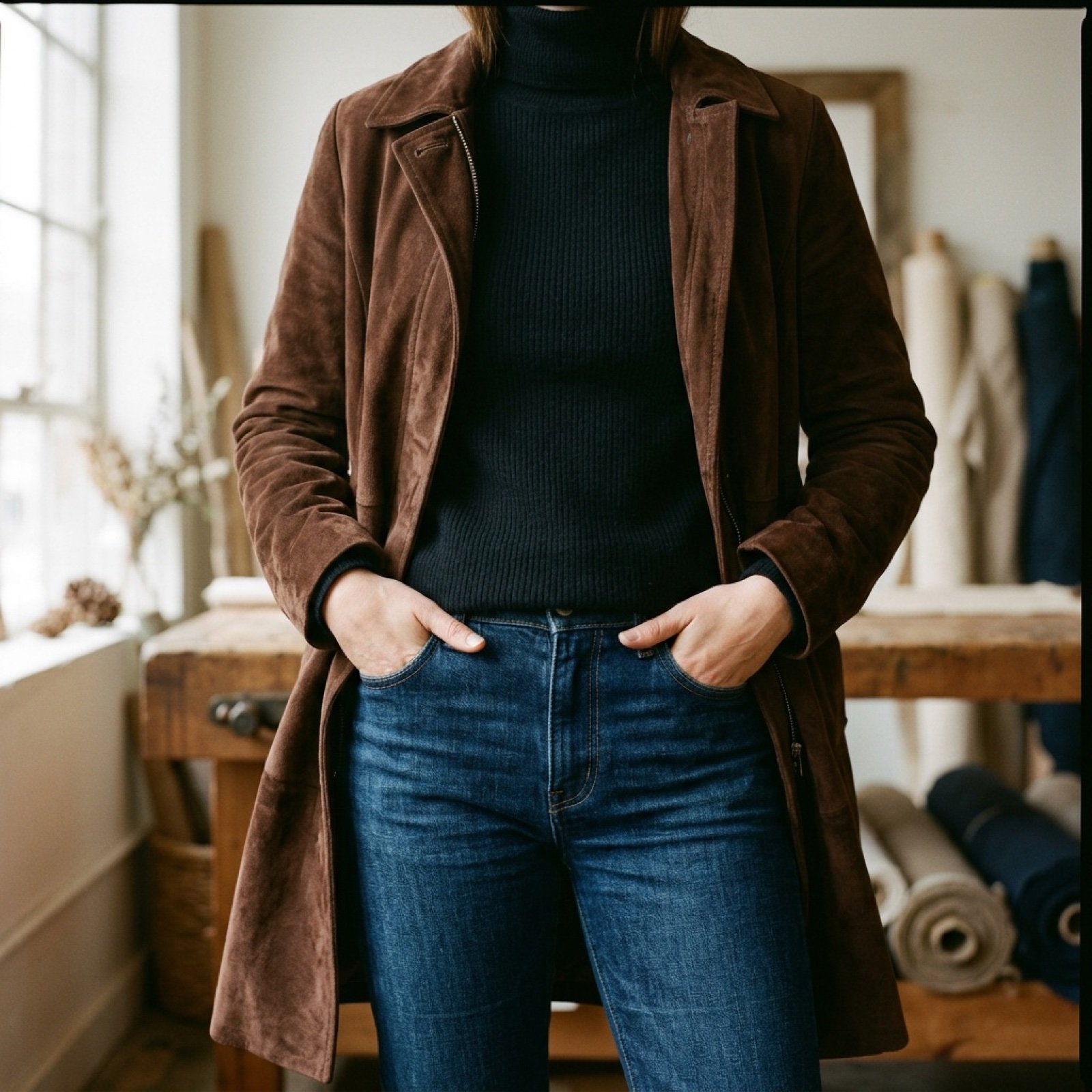 Video Prompt for Suede Trench Coat Showcase