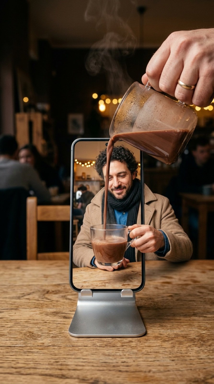 Mixed-Reality Hot Chocolate Pour Prompt (Image-to-Image)