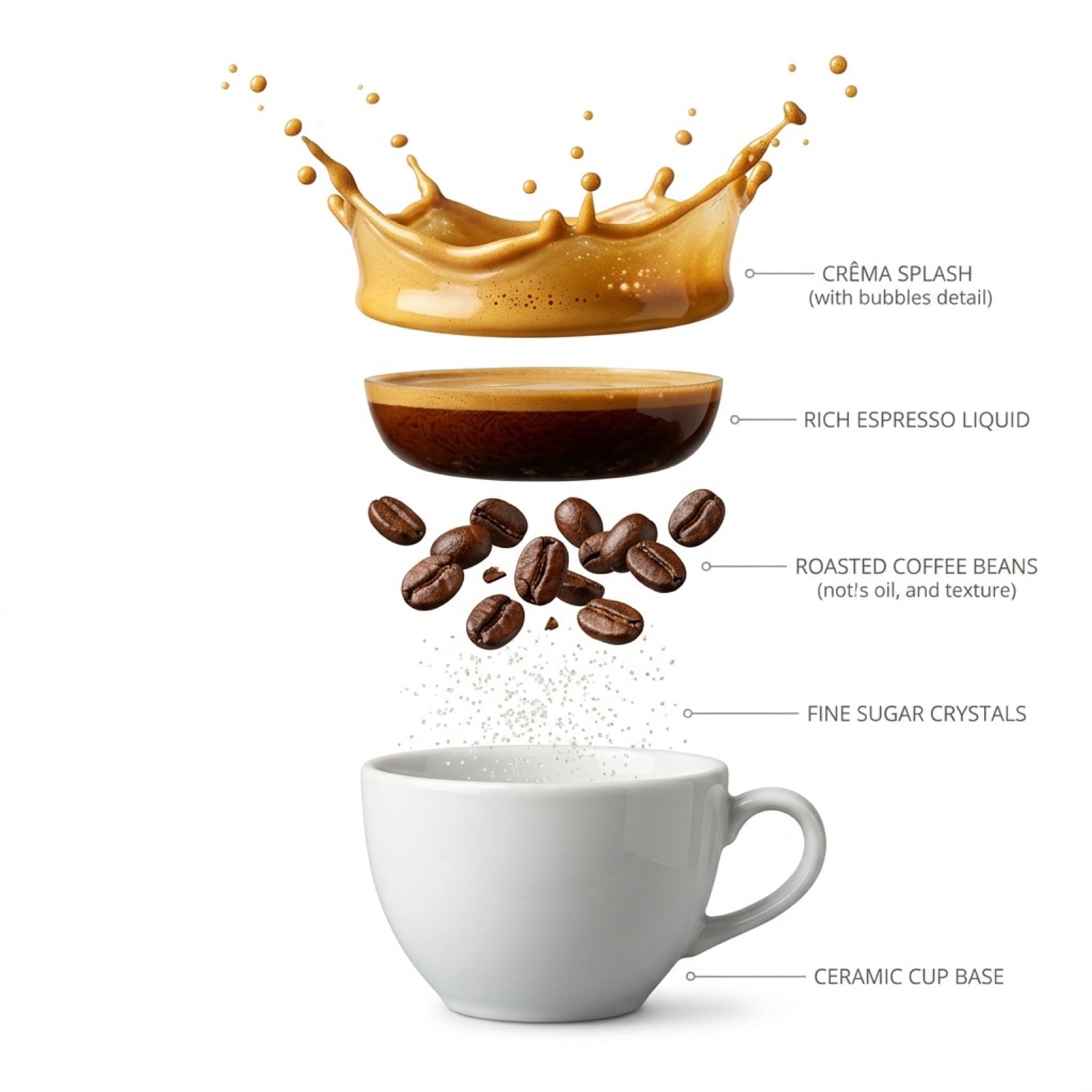 Hyper-Realistic Exploded Infographic of Morning Coffee