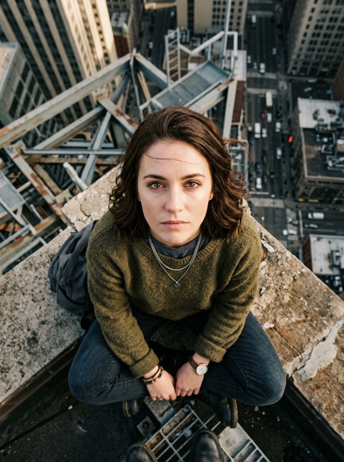 Cinematic Extreme Top-Down Skyscraper Portrait