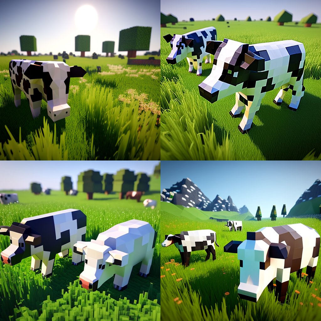 Hyper-Realistic Minecraft Cows Grazing