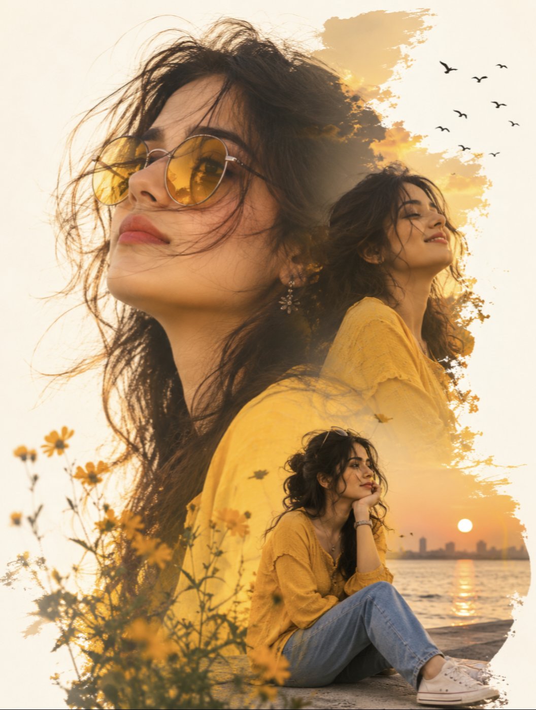 Yellow Sunglasses Double Exposure Sunset