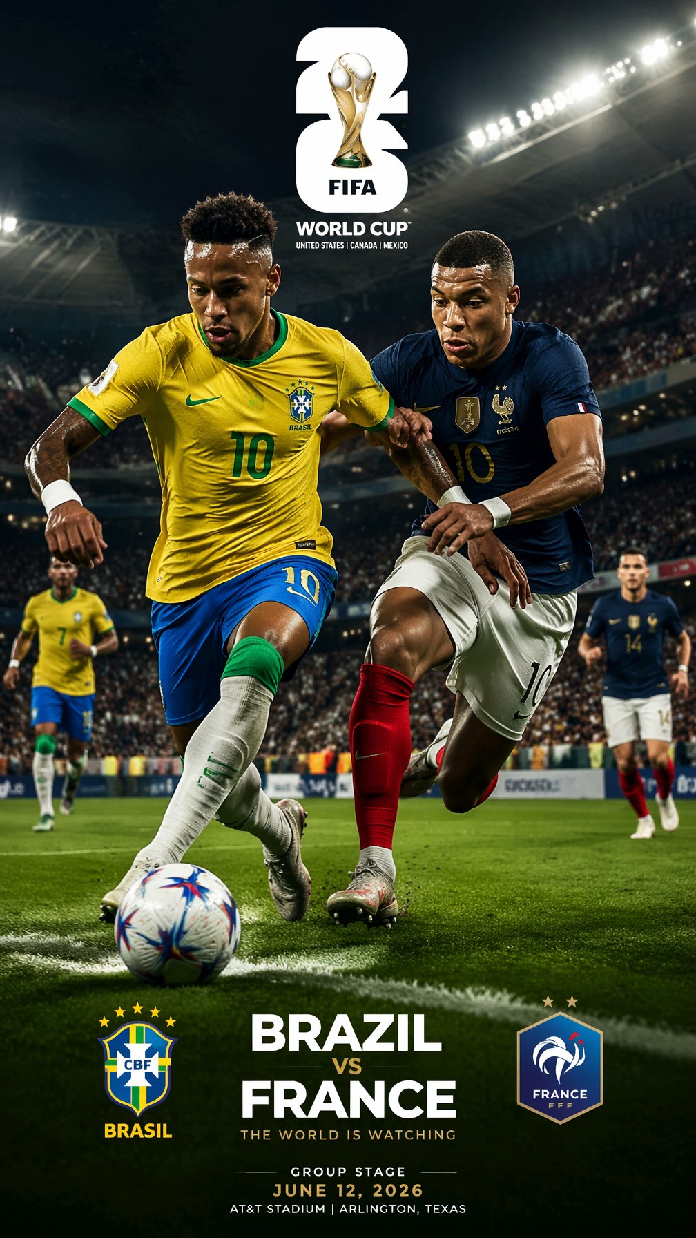 FIFA 2026 — Brazil vs France Match Sim Poster