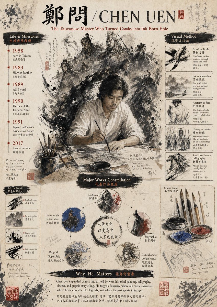 Gpt2 Infographic Edu Visual Ink Wash Tribute Poster for Chen Uen