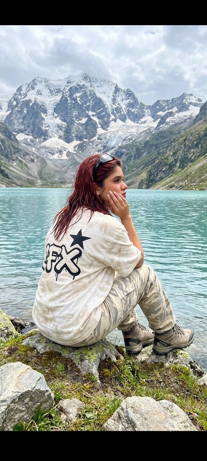 Teen Girl Alpine Lake Mountain View