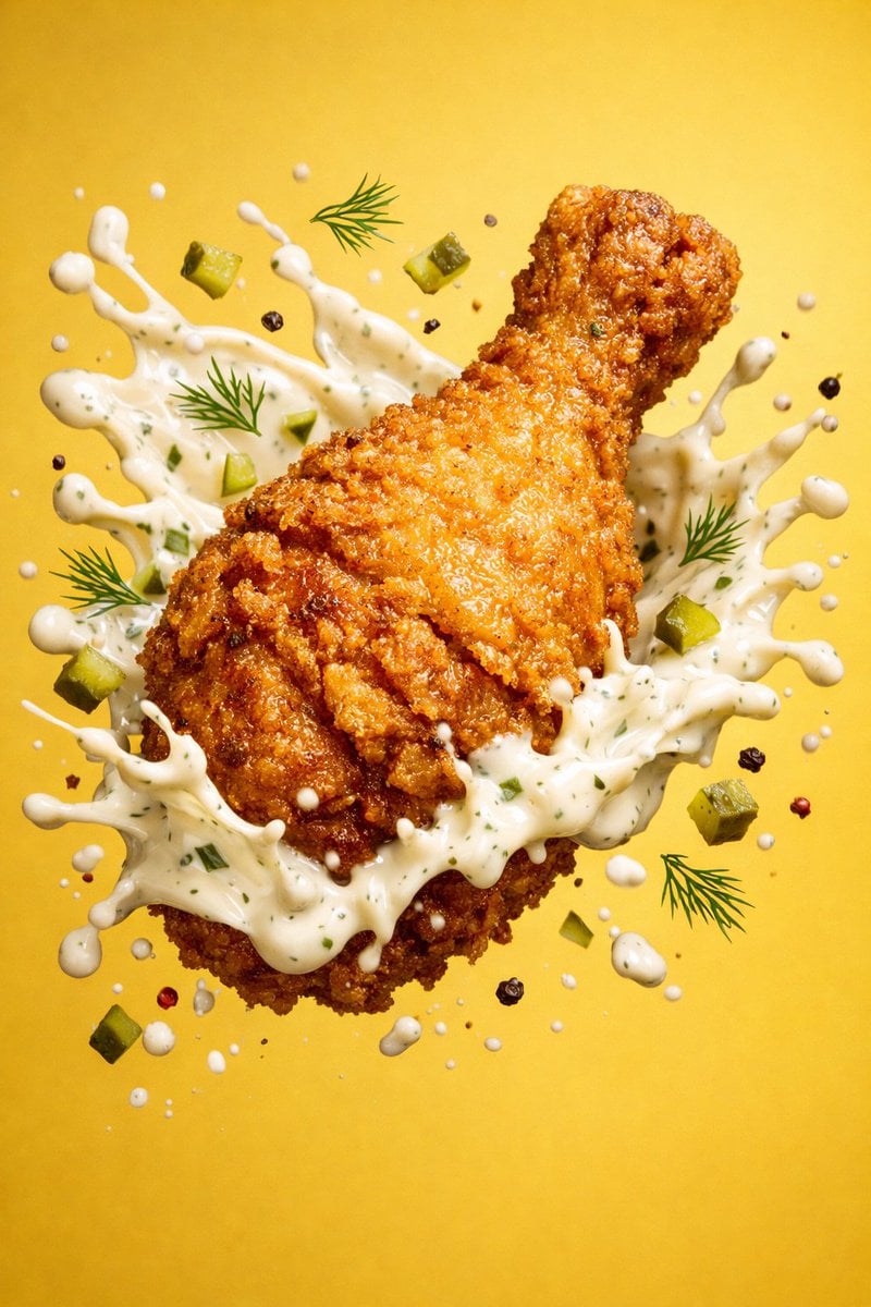 Epic 8K cinematic fantasy food scene a colossal crispy fried chicken leg