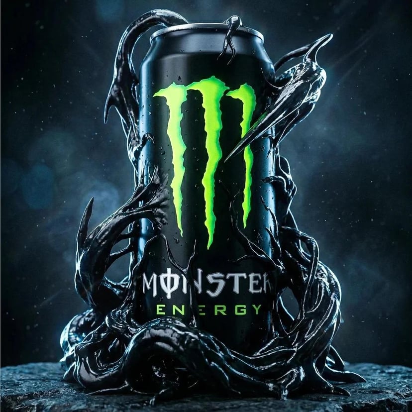 Cinematic ultra-high-end product photography of an official Monster