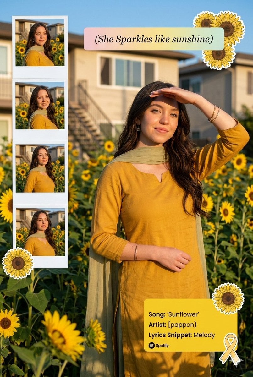 Sunflower Garden Portrait with Instagram Collage Overlay