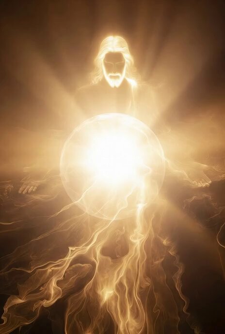 Ball of light transforming into Jesus Christ