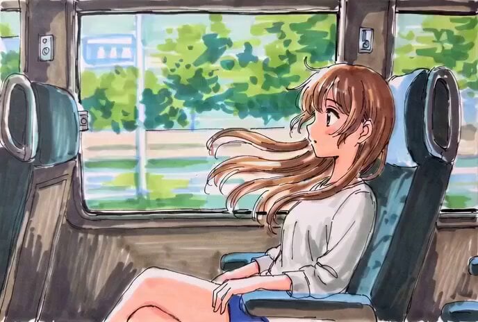 Hand-Drawn Anime Bus Scene Video Prompt