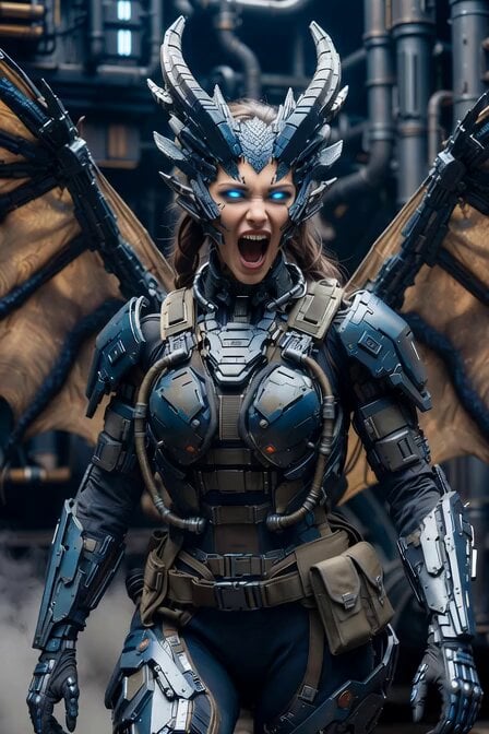 Cyberpunk Dragon Warrior Transformation