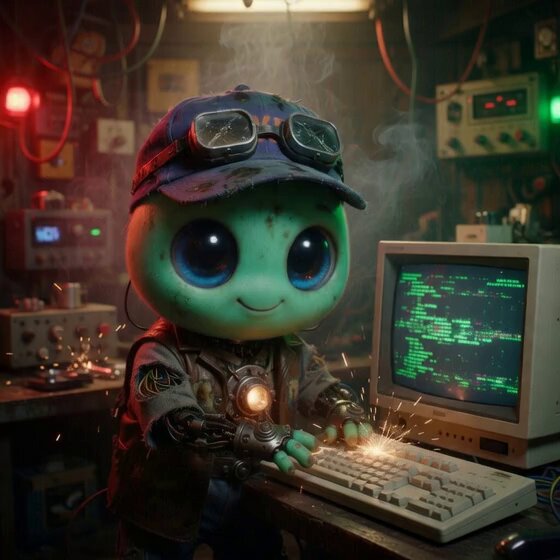 Boy Tinkering with Strange Machine Prompt for Grok Imagine