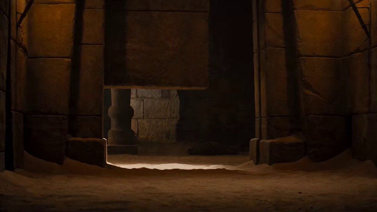 Cinematic Indiana Jones-style escape from a closing stone door