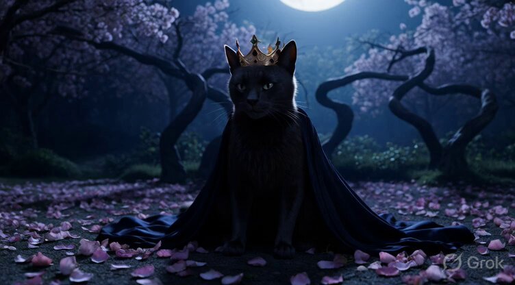 Anthropomorphic Cat in Moonlit Noir Garden