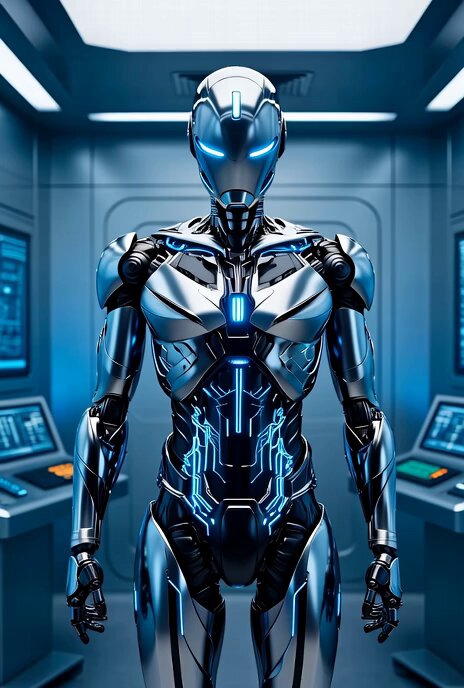 Cinematic sci-fi robot dissolution