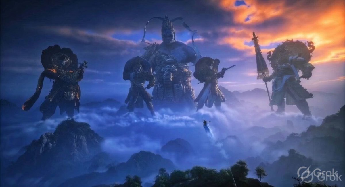 Ancient Guardian Deities Above Clouds