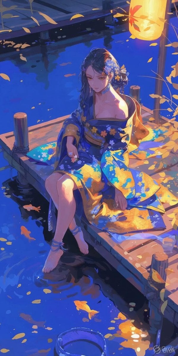Serene Japanese Kimono Night Scene
