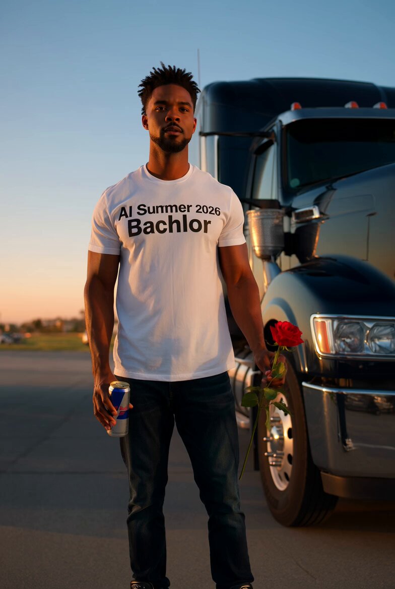 Trucker with Red Bull and Rose