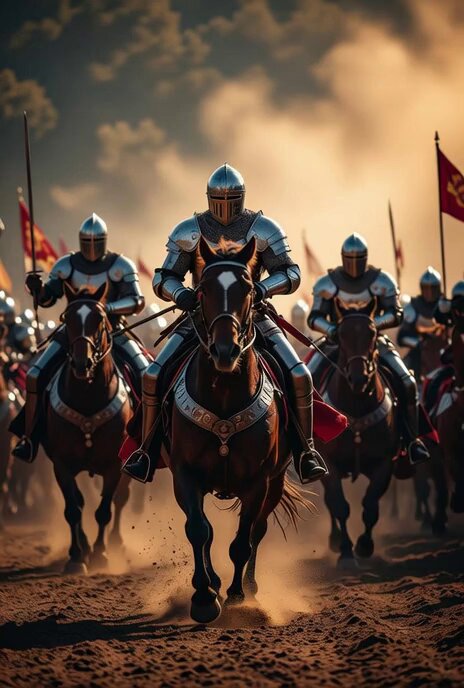 Medieval Knights Charging on Horseback