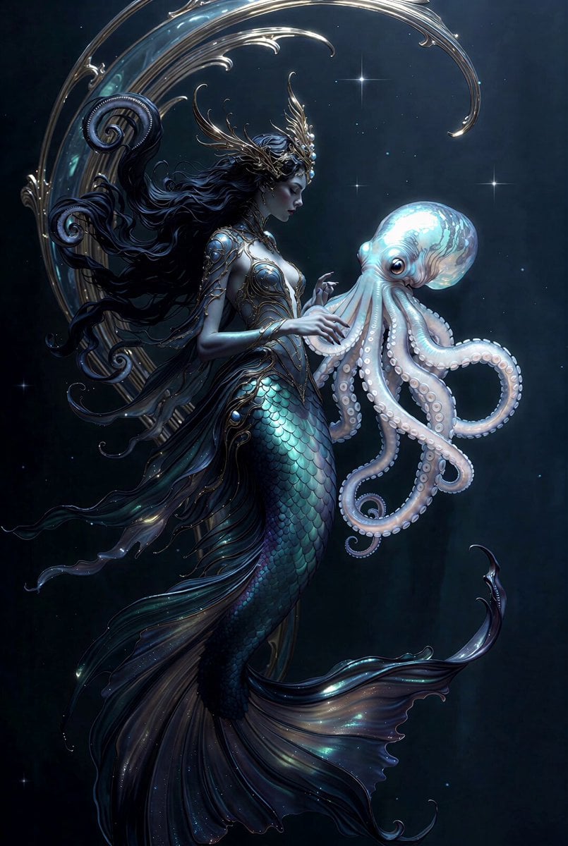 Mermaid Empress and Octopus Guardian