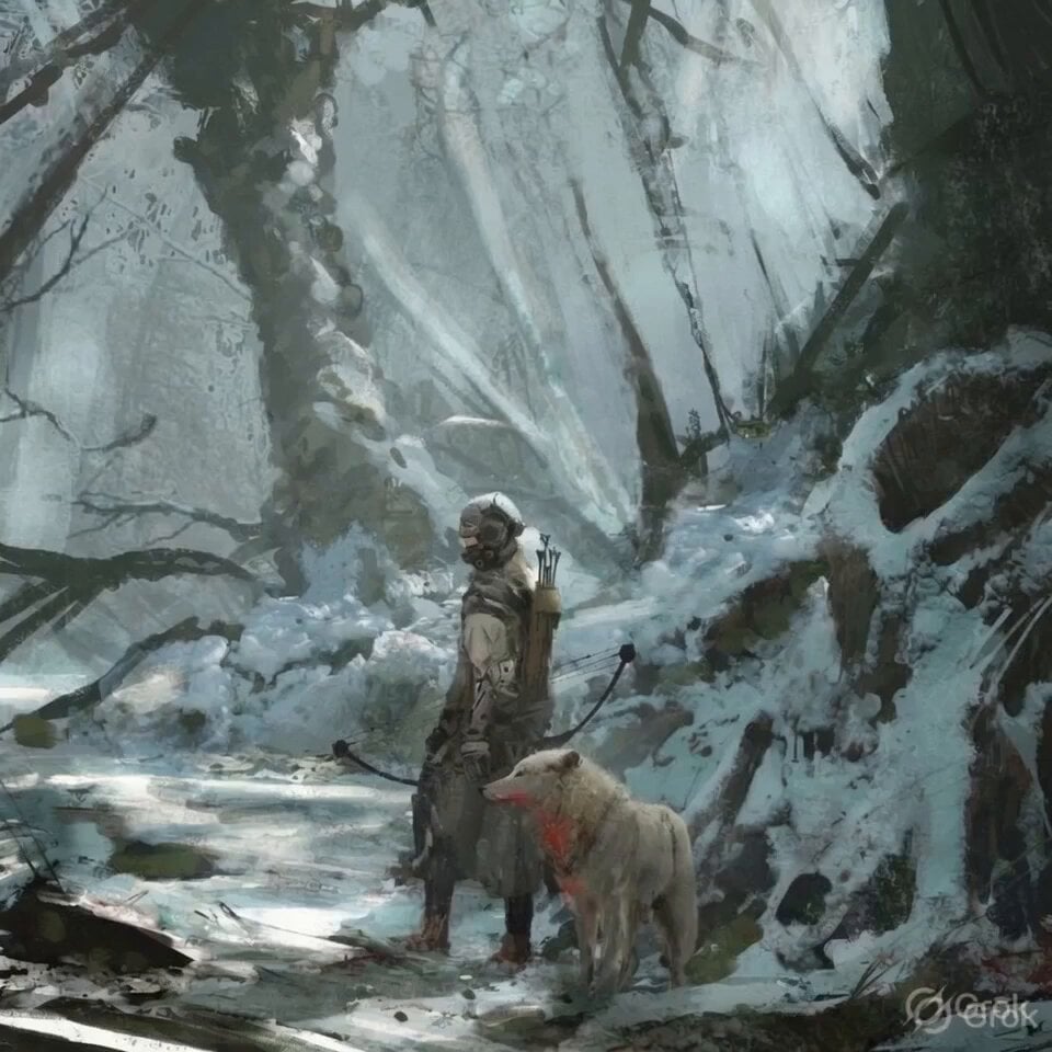 Warrior and Wolf in Snow