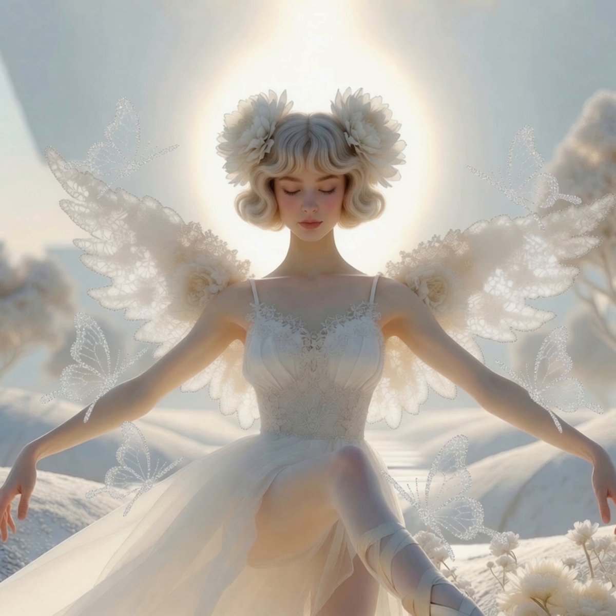 Serene Angel and Holographic Butterflies