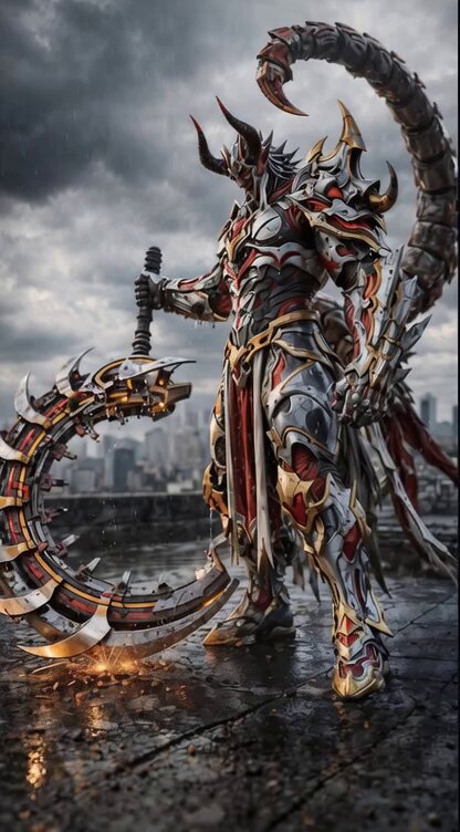Grok Imagine Prompt: Cinematic 5-second 4K video of a demonic warrior swinging a scythe