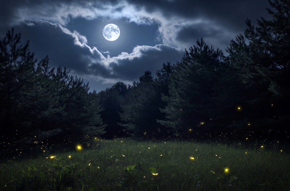 Night Landscape with Rose Petals