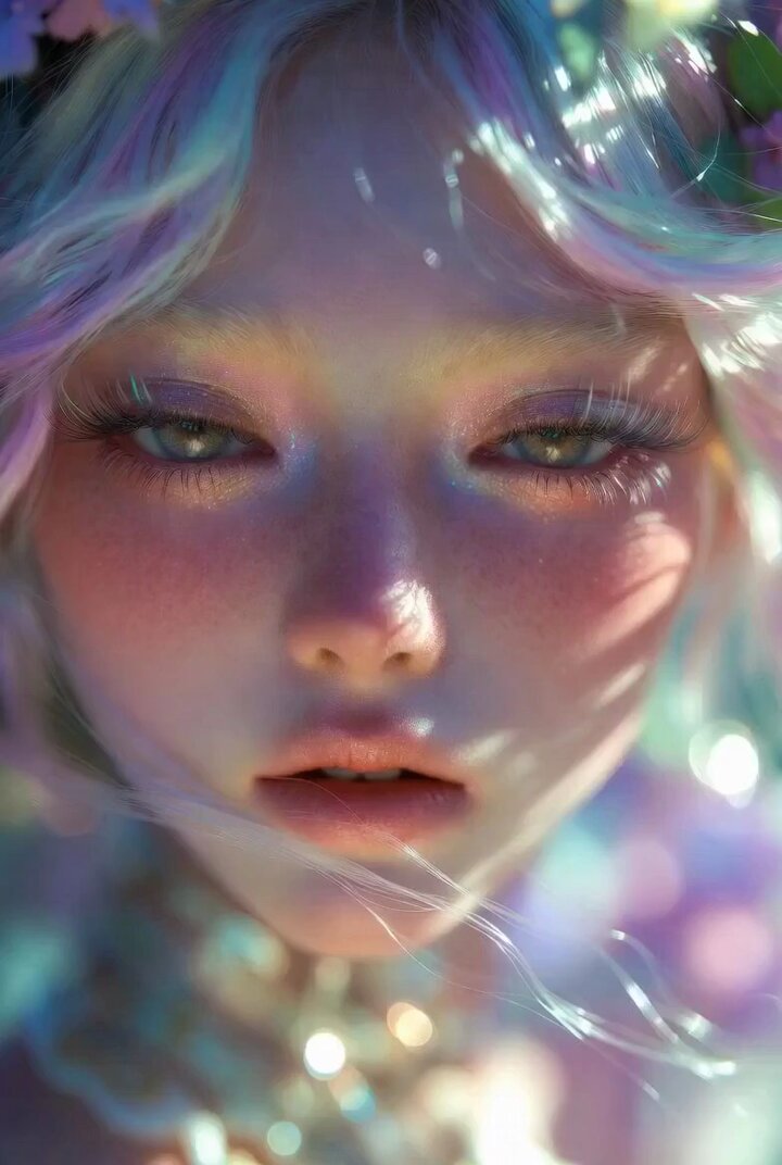 Ultra Close-up Pastel Character in Rococo Kawaii Surrealism Style