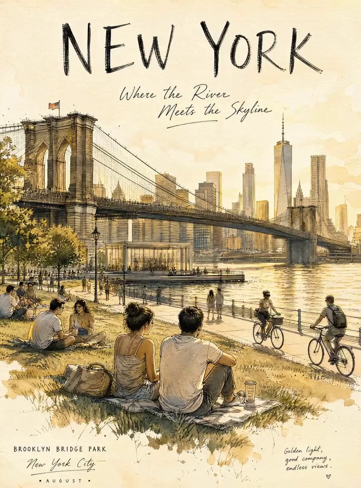 Central Park Summer Urban Sketch Poster