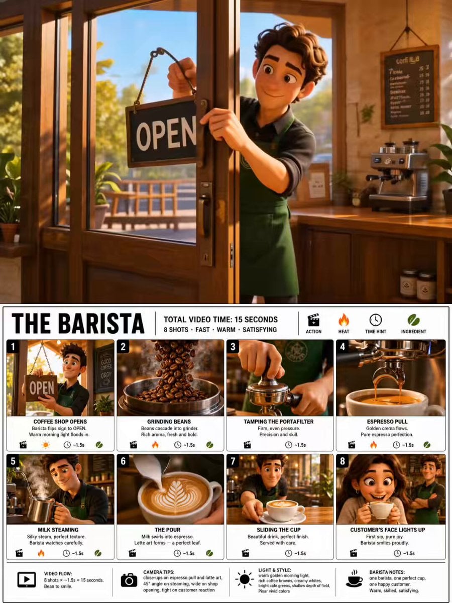 Pixar Style Barista Animation Sequence