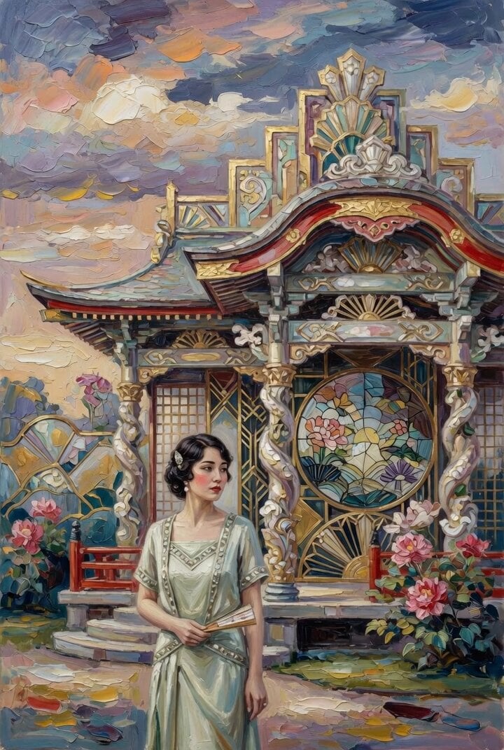 Woman at Abstract Pavilion Oil Painting Video
