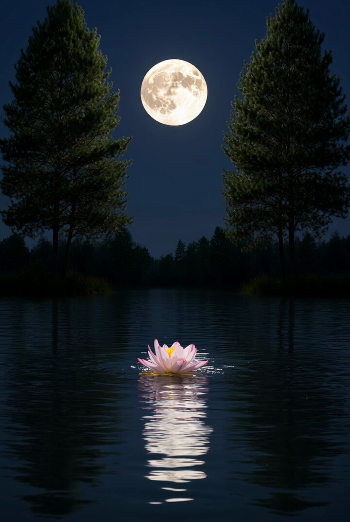 Grok Imagine prompt for a nighttime lake scene