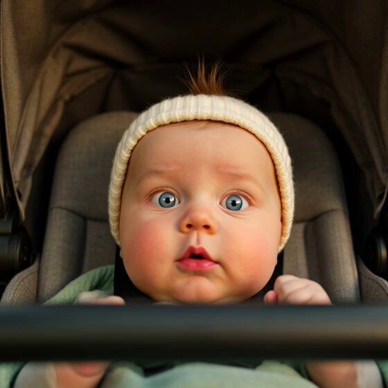 Father and Baby Stroller Walk at Golden Hour