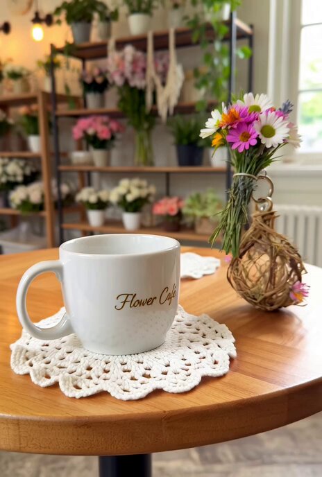 Grok Imagine prompt for a complex Flower Café sculpture