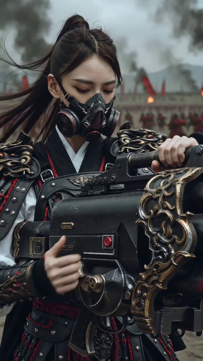 East Asian Female Warrior Mecha Transformation